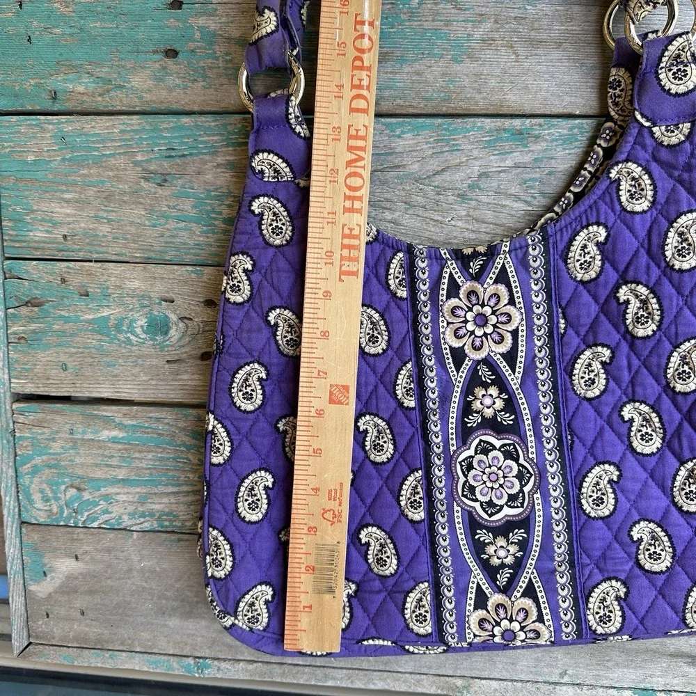 Vera Bradley Simply Violet Flower Paisley Shoulder Bag 15 Inch Hobo Zip Pocket